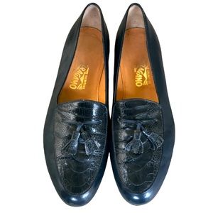 Salvatore Ferragamo Exotic Tassle Slip On Navy Blue Loafer Shoe Men’s Size 11 D